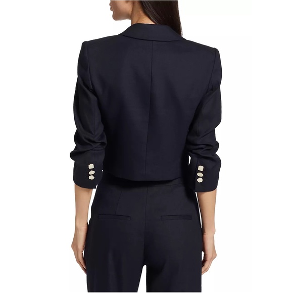 Veronica Beard Delpha Crop Jacket Blazer Navy Blue Linen 4 Designer 304LN1410426 - Picture 3 of 15